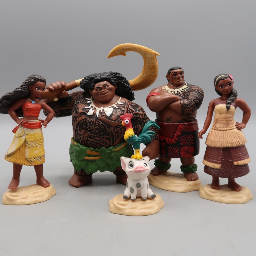 Disney Moana Island Figure Set 4" Cake Topper lot of 5 Mui Pua Heihei Demi God